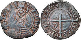 LIEGE, Principauté, Thierry de Hornes, dit de Perwez, prétendant (1406-1408), Cu brûlé. D/ MONETA- ELET· LEODI B. de l'élu de f., bénissant et ten. la...