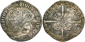 LIEGE, Principauté, Jean de Heinsberg (1419-1455), AR double griffon, s.d., Liège. D/ Griffon assis à g., ten. l'écu écartelé de l'évêque. R/ + PAX DN...