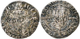 LIEGE, Principauté, Jean de Heinsberg (1419-1455), AR demi-heaume (demi-gros), s.d. (avant 1434), Hasselt. D/ Dans un polylobe, écu incliné de Heinsbe...