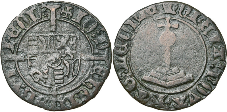 LIEGE, Principauté, Jean de Heinsberg (1419-1455), Cu grand brûlé (mite), Liège....