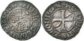 LIEGE, Principauté, Jean de Heinsberg (1419-1455), Cu brûlé (mite). D/ Armes de Heinsberg en plein champ. R/ Croix pattée, cantonnée de deux bars. Che...