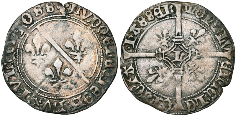 LIEGE, Principauté, Louis de Bourbon (1456-1482), billon blanc à l'L, vers 1465,...