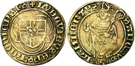 LIEGE, Principauté, Louis de Bourbon (1456-1482), AV florin d'or postulat (postulat de Bourbon), 1466-1477, Liège. Au titre d'évêque. D/ + LVDOVICVS E...