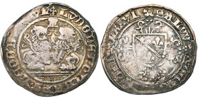 LIEGE, Principauté, Louis de Bourbon (1456-1482), AR double patard (double aidant de Bourbon), 1476, Liège ou Hasselt. Différent: croisette. D/ Deux l...