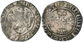 LIEGE, Principauté, Louis de Bourbon (1456-1482), AR demi-patard (demi-aidant), s.d. (vers 1477), Liège ou Hasselt. Différents: lis au droit et au rev...