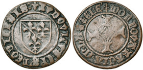 LIEGE, Principauté, Louis de Bourbon (1456-1482), Cu brûlé, s.d., Hasselt. Piéfort en cuivre. D/ (lis) LVDOVICVS EPS' LEODIENSIS Ecu de Bourbon. R/ (l...