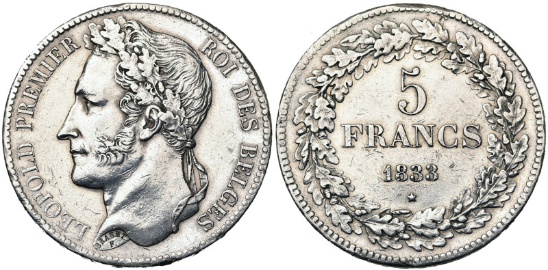 BELGIQUE, Royaume, Léopold Ier (1831-1865), AR 5 francs, 1833. Pos. B. Bogaert 2...