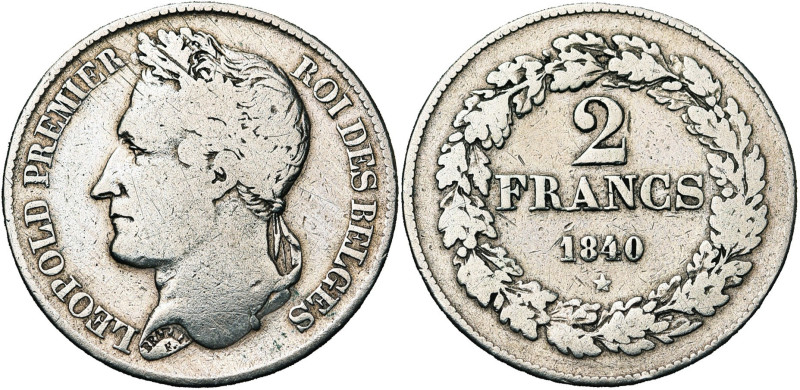 BELGIQUE, Royaume, Léopold Ier (1831-1865), AR 2 francs, 1840. Pos. A. Lettres i...