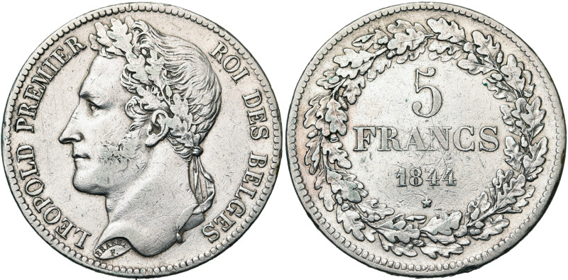 BELGIQUE, Royaume, Léopold Ier (1831-1865), AR 5 francs, 1844. Pos. B. Bogaert 2...