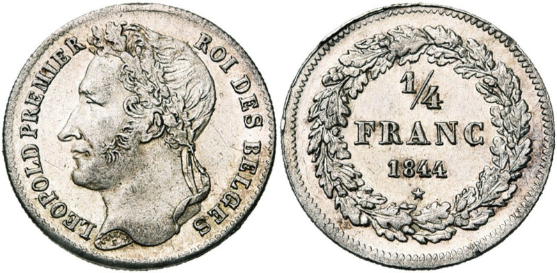 BELGIQUE, Royaume, Léopold Ier (1831-1865), AR 1/4 de franc, 1844. Dupriez 215....