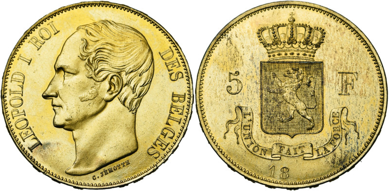 BELGIQUE, Royaume, Léopold Ier (1831-1865), 5 francs, 18(47). Essai en cuivre do...