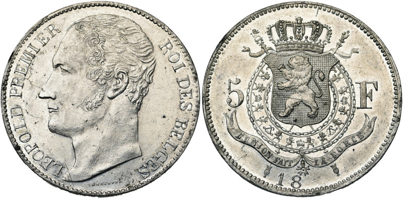 BELGIQUE, Royaume, Léopold Ier (1831-1865), 5 francs, 18(47). Tête nue. Essai de...