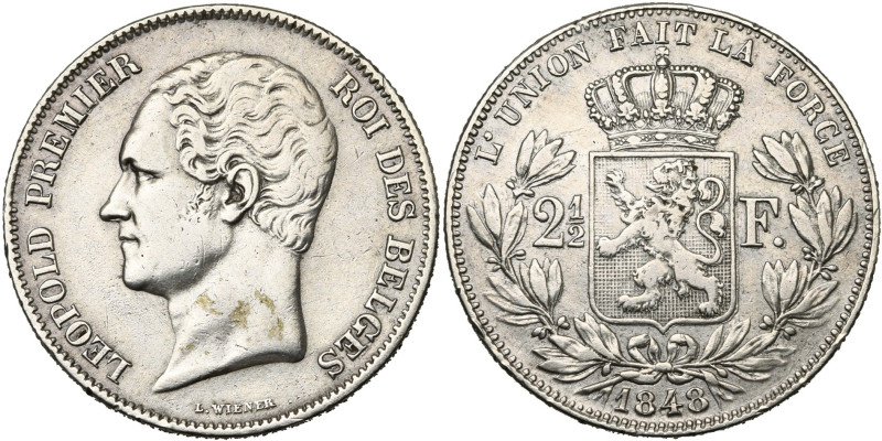 BELGIQUE, Royaume, Léopold Ier (1831-1865), AR 2 1/2 francs, 1848. Petite tête. ...