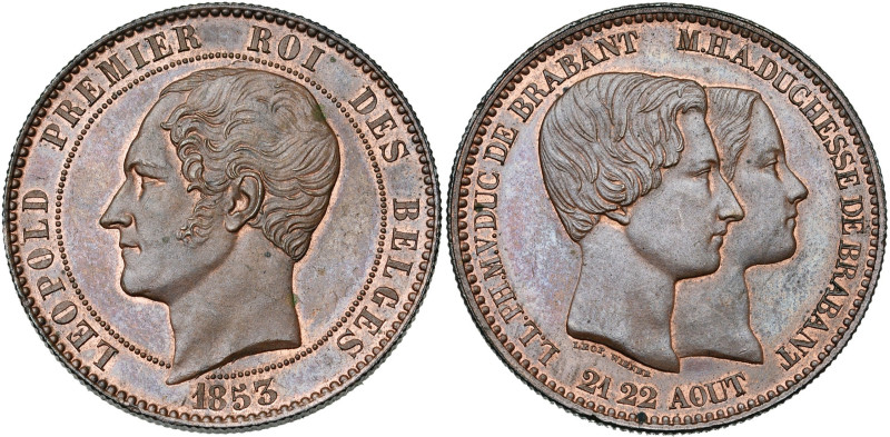 BELGIQUE, Royaume, Léopold Ier (1831-1865), Cu module de 10 centimes, 1853. Mari...