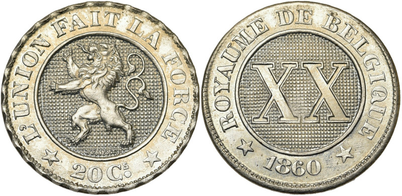 BELGIQUE, Royaume, Léopold Ier (1831-1865), 20 centimes, 1860. Essai de Braemt e...