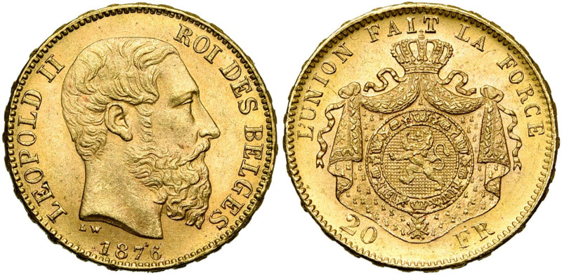 BELGIQUE, Royaume, Léopold II (1865-1909), AV 20 francs, 1876. Pos. A. Dupriez 1...