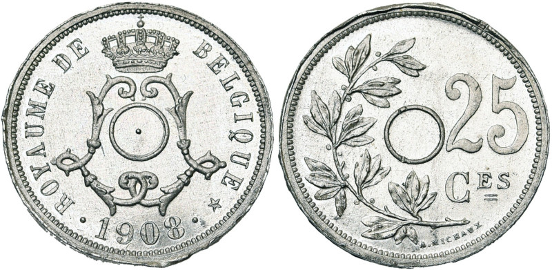 BELGIQUE, Royaume, Léopold II (1865-1909), 25 centimes, 1908 FR. Essai de Michau...