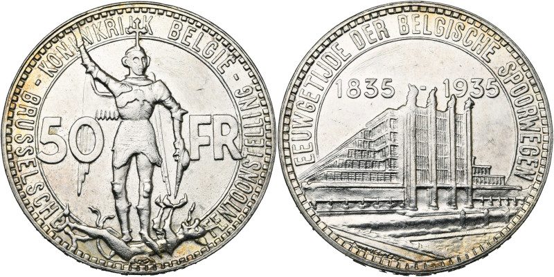 BELGIQUE, Royaume, Léopold III (1934-1951), AR 50 frank, 1935 NL. Pos. B. Frappe...