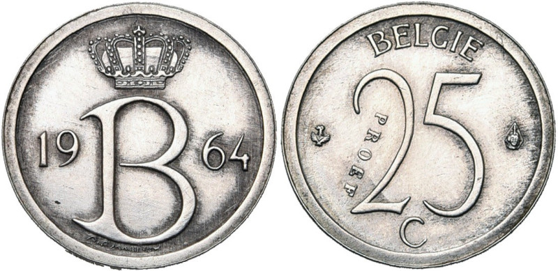 BELGIQUE, Royaume, Baudouin (1951-1993), 25 centiemen, 1964 NL. Essai en argent....