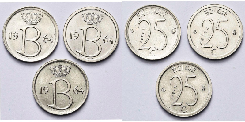 BELGIQUE, Royaume, Baudouin (1951-1993), lot de 2 essais: 25 centimes 1964 FR et...