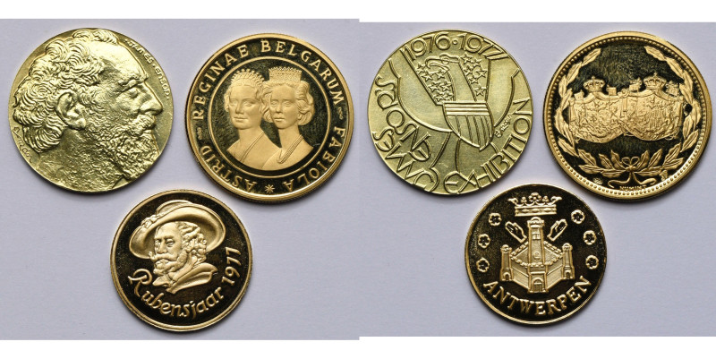 BELGIQUE, Royaume, Baudouin (1951-1993), lot de 3 médailles en or: 1977, James E...