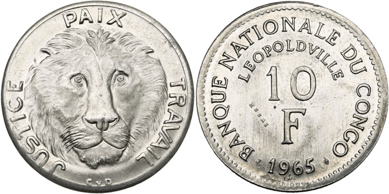 CONGO, République démocratique (1964-1971), 10 francs, 1965, Bruxelles. Essai en...