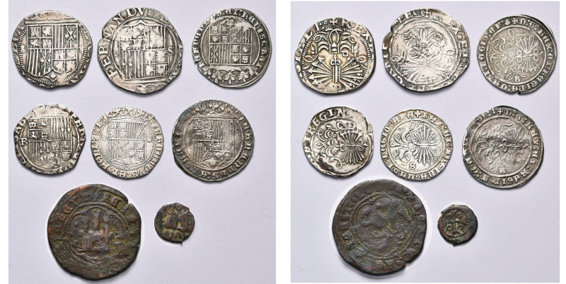 ESPAGNE, Royaume, Ferdinand et Isabelle (1474-1504), lot de 8 p.: 2 reales, Sévi...