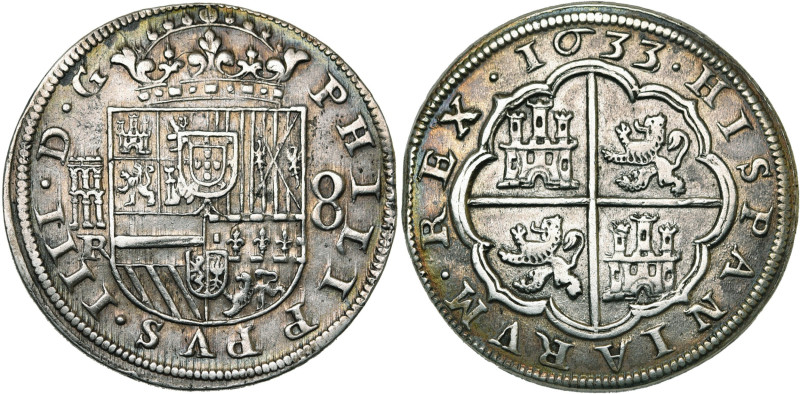 ESPAGNE, Philippe IV (1621-1665), AR 8 reales, 1633, Ségovie. D/ Ecu couronné. A...