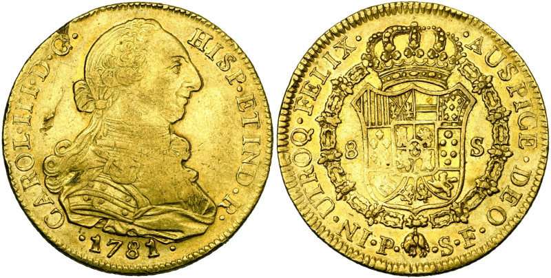 COLOMBIE, Charles III (1759-1788), AV 8 escudos, 1781 SF, Popayan. D/ B. dr. et ...