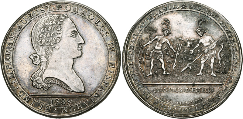 CHILI, Charles IV (1788-1808), AR médaille de proclamation, 1789, Nazaval. D/ T....