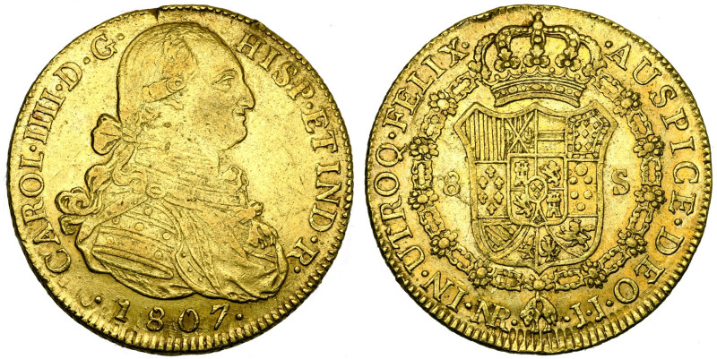 COLOMBIE, Charles IV (1788-1808), AV 8 escudos, 1807 JJ, Nuevo Reino (Santa Fe d...