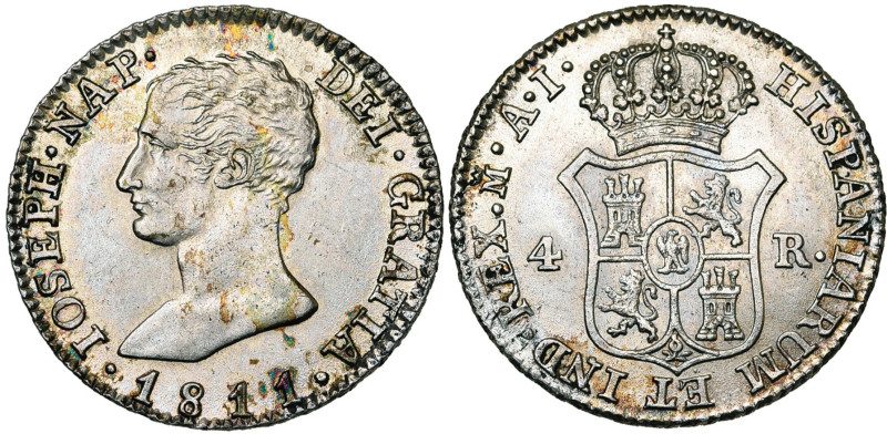 ESPAGNE, Joseph Napoléon (1808-1813), AR 4 reales - 1 peseta, 1811 AI, Madrid. A...