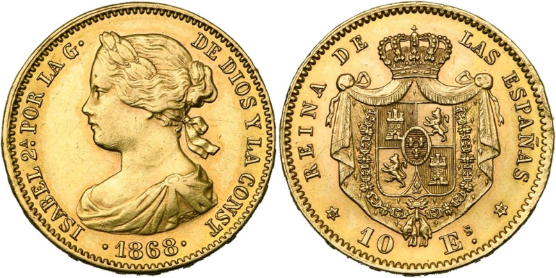 ESPAGNE, Isabelle II (1833-1868), AV 10 escudos, 1868 (1868), Madrid. A.C. 815; ...