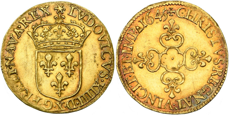 FRANCE, Royaume, Louis XIV (1643-1715), AV écu d'or au soleil, 1645 A, Paris. D/...