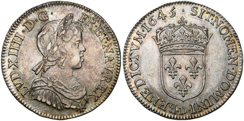 FRANCE, Royaume, Louis XIV (1643-1715), AR quart d'écu à la mèche courte, 1645 D...