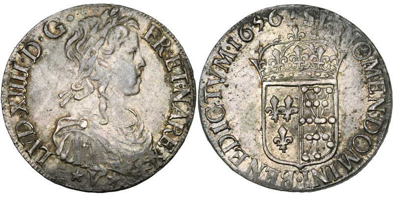 FRANCE, Royaume, Louis XIV (1643-1715), AR écu de Navarre à la mèche longue, 165...