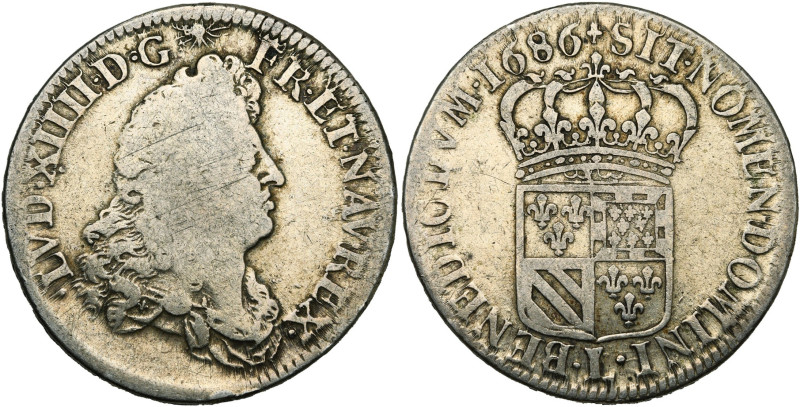 FRANCE, Royaume, Louis XIV (1643-1715), AR demi-écu de Flandre, 1686 L (sans cou...