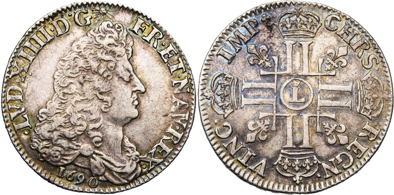 FRANCE, Royaume, Louis XIV (1643-1715), AR demi-écu aux huit L, 1690 L couronné,...