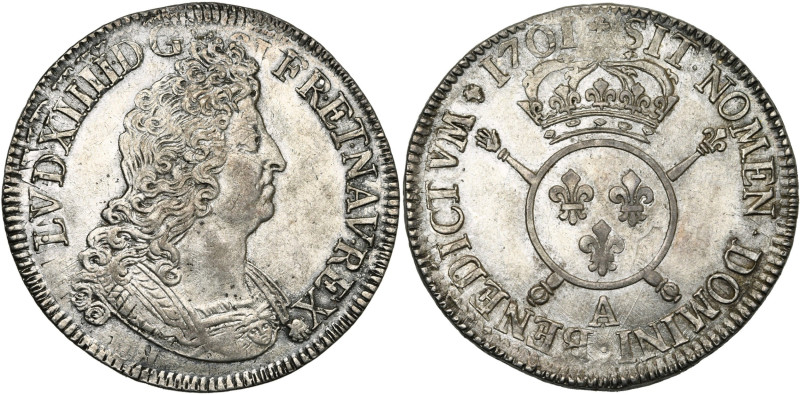 FRANCE, Royaume, Louis XIV (1643-1715), AR écu aux insignes, 1701 A, Paris. 3e r...