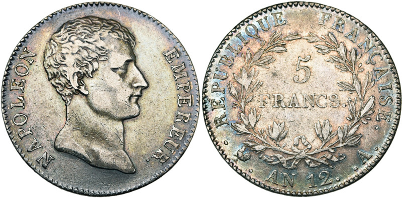 FRANCE, Napoléon Ier (1804-1814), AR 5 francs, an 12 A, Paris. Gad. 579. Patine ...