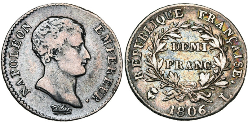 FRANCE, Napoléon Ier (1804-1814), AR demi-franc, 1806 L, Bayonne. Gad. 398. Rare...