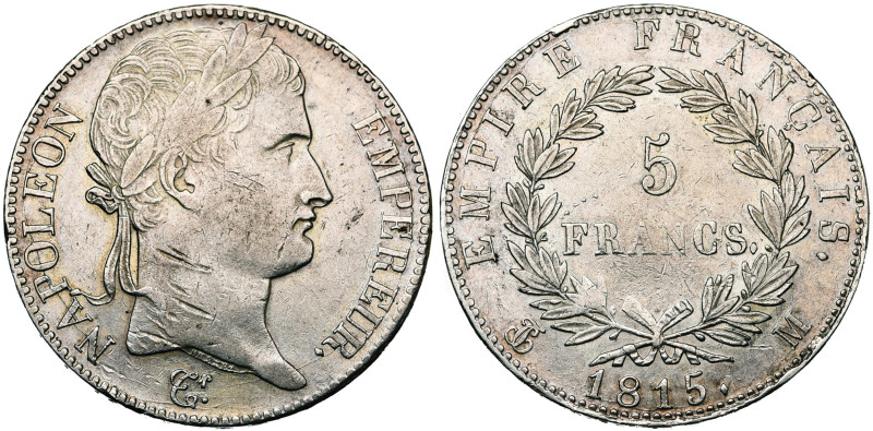 FRANCE, Napoléon Ier, période des Cent-Jours (1815), AR 5 francs, 1815 M, Toulou...