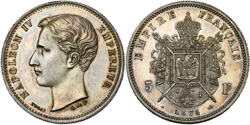 FRANCE, Napoléon IV, AR 5 francs, 1874, Bruxelles (Würden). Essai en argent. Tra...