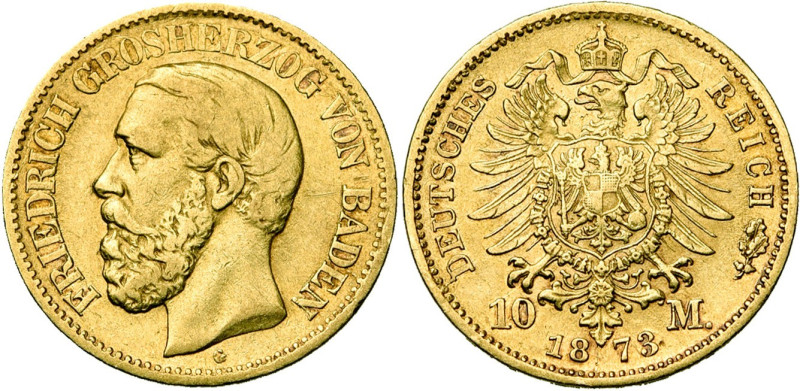 ALLEMAGNE, BADE, Friedrich Ier (1856-1907), AV 10 Mark, 1873 G. J. 183; A.K.S. 1...