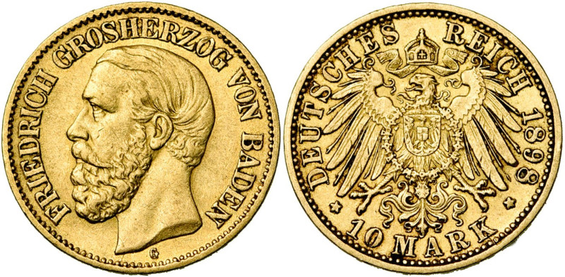 ALLEMAGNE, BADE, Friedrich Ier (1856-1907), AV 10 Mark, 1898 G. J. 188; A.K.S. 1...