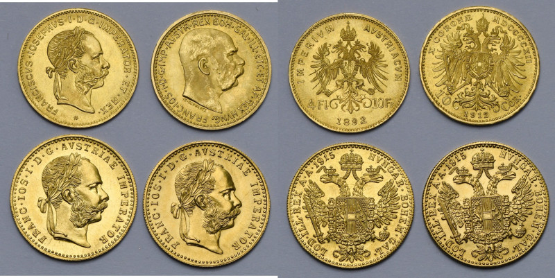 AUTRICHE, François Joseph Ier (1848-1916), lot de 4 refrappes: 4 florins - 10 fr...