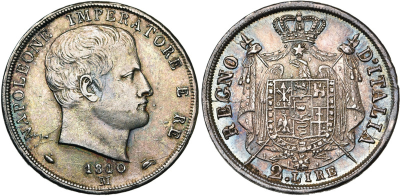 ITALIE, Royaume, Napoléon Ier (1804-1814), AR 2 lire, 1810 M (sur 180.), Milan. ...