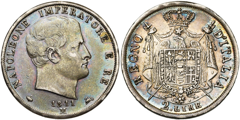 ITALIE, Royaume, Napoléon Ier (1804-1814), AR 2 lire, 1811 M (sur 180.), Milan. ...