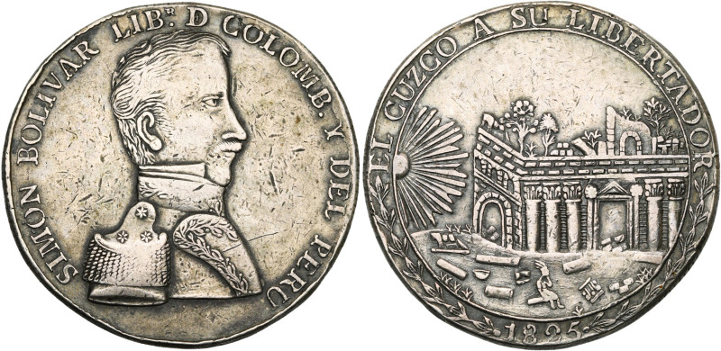 PEROU, AR médaille, 1825. Cuzco. D/ SIMON BOLIVAR LIBR. DE COLOMB. Y DEL PERU B....