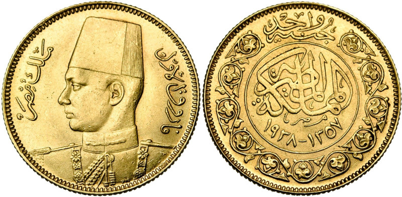 EGYPT, Kingdom, Farouk I (AD 1936-1952/AH 1355-1372) AV 100 piastres, 1938. Roya...